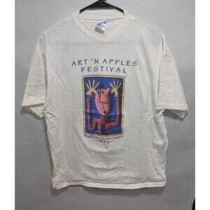 Vintage 90'S Mens Hanes BEEFY-T Art N Apples Festival White Shirt USA Size Large